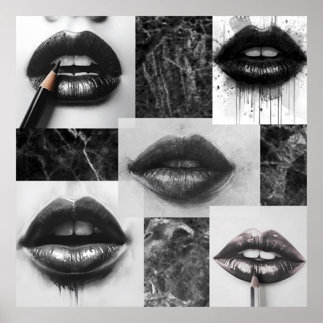 Black & White Lips Collage Poster – Modern Fashion (Front)
