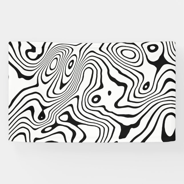 Black White liquid swirl Abstract Design Banner (Horizontal)