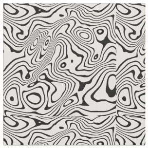 Black White liquid swirl Abstract Design Fabric