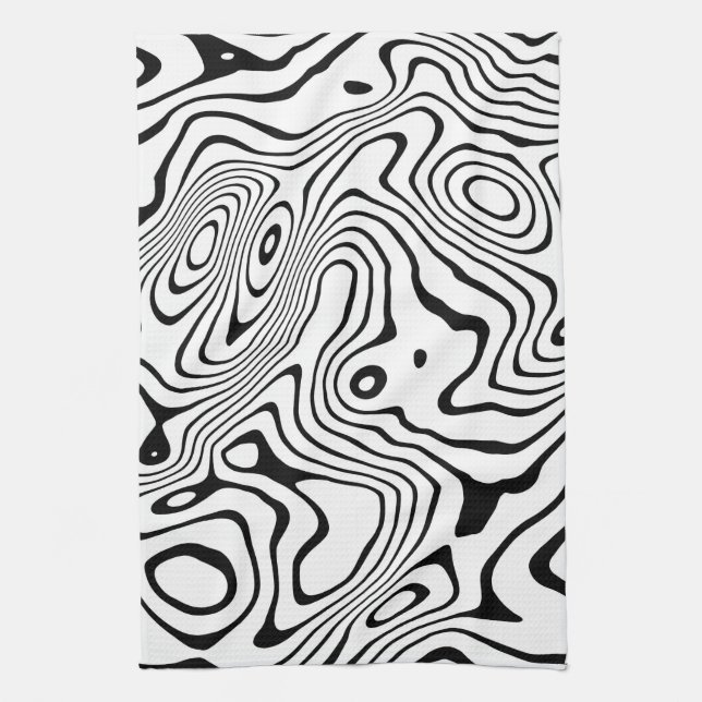 Black White liquid swirl Abstract Design Kitchen Towel (Vertical)