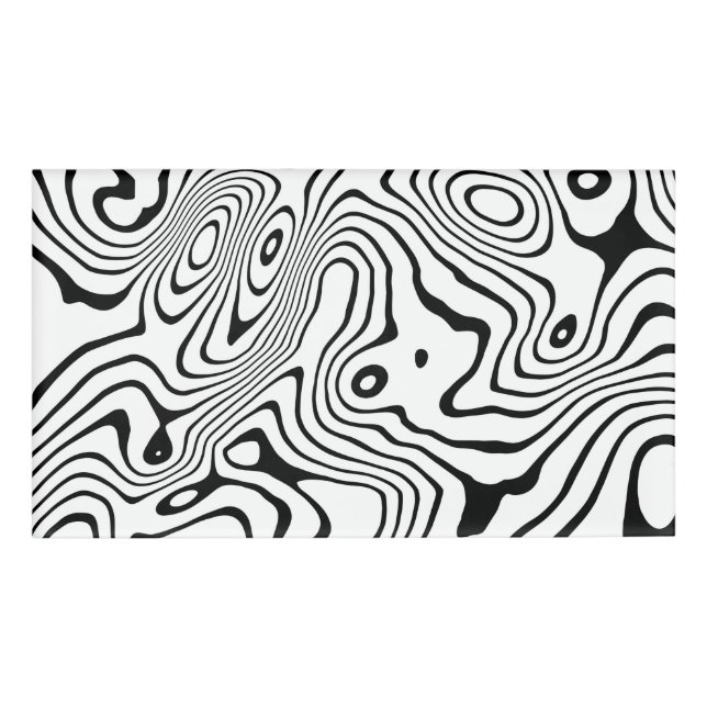 Black White liquid swirl Abstract Design Name Tag (Front)