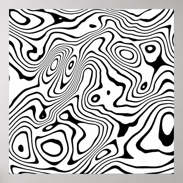 Black White liquid swirl Abstract Design Poster (Front)