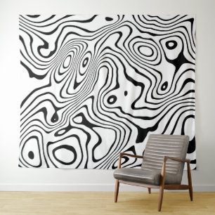 Black White liquid swirl Abstract Design Tapestry
