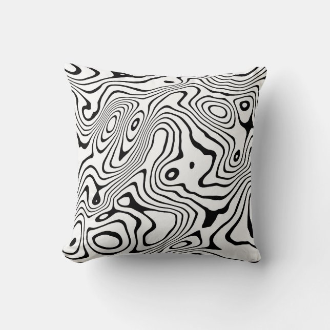  Black White liquid swirl Abstract Design Throw Pillow (Front)