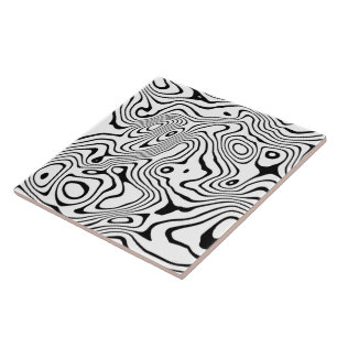 Black White liquid swirl Abstract Design Tile
