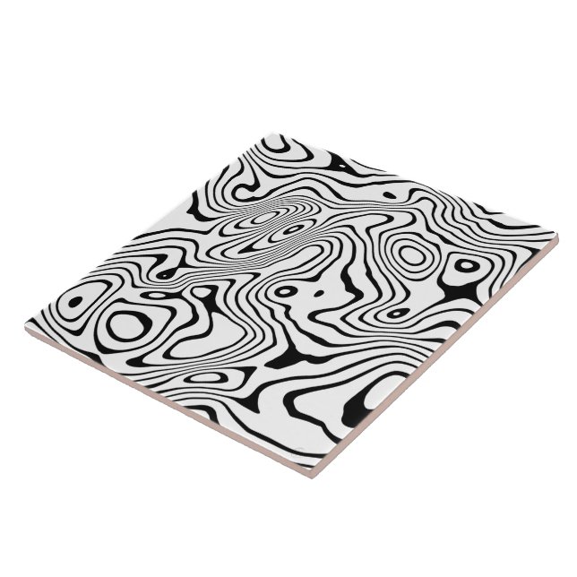 Black White liquid swirl Abstract Design Tile (Side)