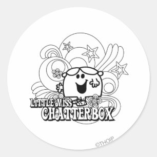 Black & White Little Miss Chatterbox Classic Round Sticker