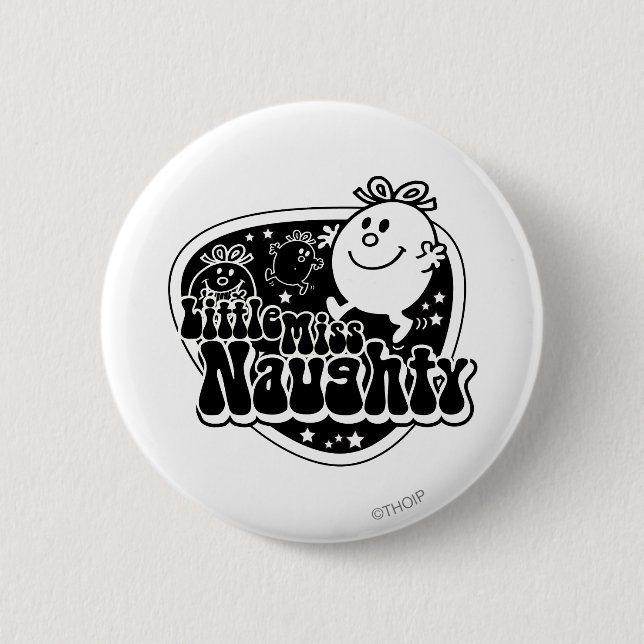 Black & White Little Miss Naughty 2 Inch Round Button (Front)