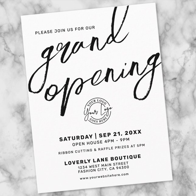 Black White Logo Business Grand Opening Invitation Postcard (Black White Logo Business Grand Opening Invitation Postcard)