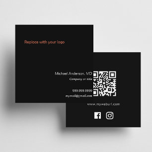 Black white logo QR code social media icons Square Business Card