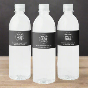Black & White Logo & Text l Promotional Business Water Bottle Label