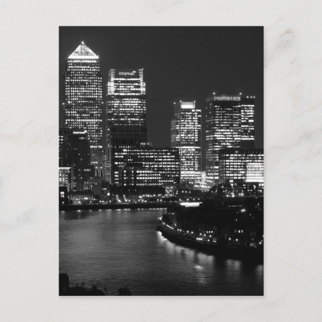 Black White London City Night UK British Travel Postcard (Front)