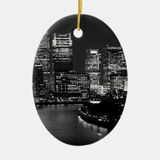 Black White London City Night UK Travel Ceramic Ornament (Front)