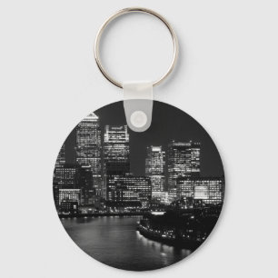 Black White London City Night UK Travel Keychain