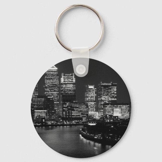 Black White London City Night UK Travel Keychain (Front)