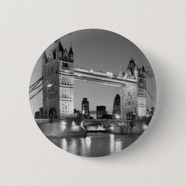 Black White London Tower Bridge 2 Inch Round Button (Front)