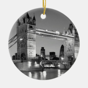 Black White London Tower Bridge Ceramic Ornament