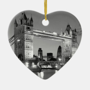 Black White London Tower Bridge Ceramic Ornament