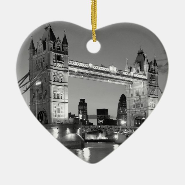Black White London Tower Bridge Ceramic Ornament (Front)