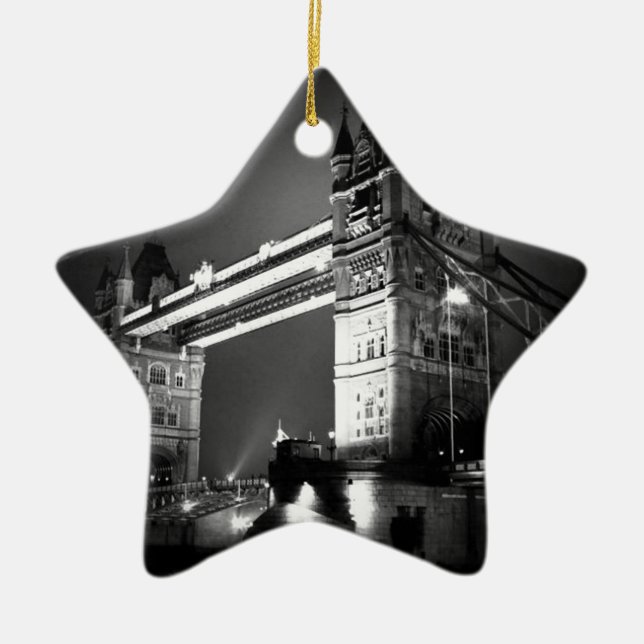 Black & White London Tower Bridge Ceramic Ornament (Front)