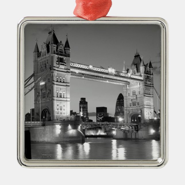 Black White London Tower Bridge Metal Ornament (Front)