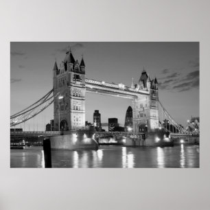 Black White London Tower Bridge Poster