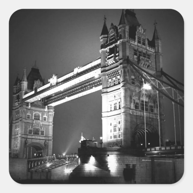 Black & White London Tower Bridge Square Sticker (Front)
