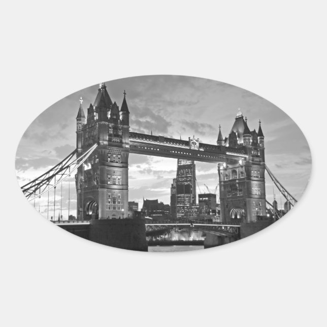 Black White London Tower Bridge UK Travel Oval Sticker (Front)