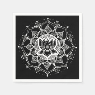 Black & White Lotus Mandala Napkin