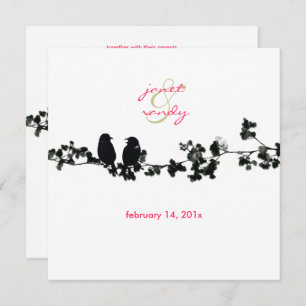 Black + white love birds invitation