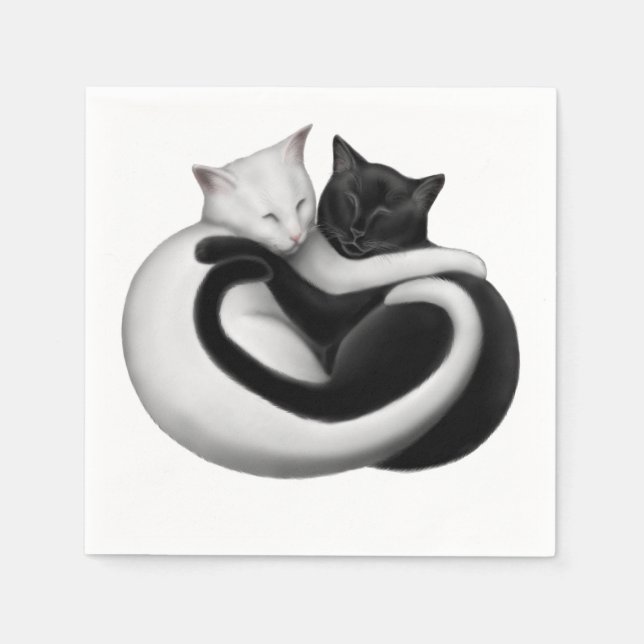 Black White Love Cats Paper Napkins (Front)