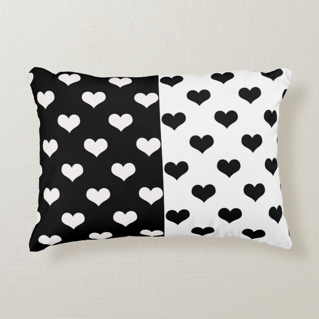 Black White Love Heart Pattern Accent Pillow (Front)