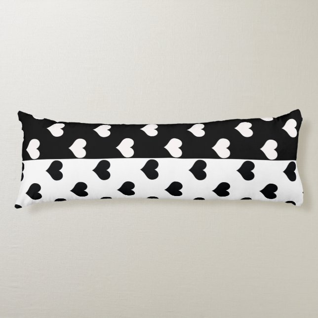 Black White Love Heart Pattern Body Pillow (Front)