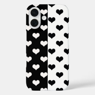 Black White Love Heart Pattern iPhone 16 Case