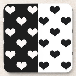 Black White Love Heart Pattern Coaster