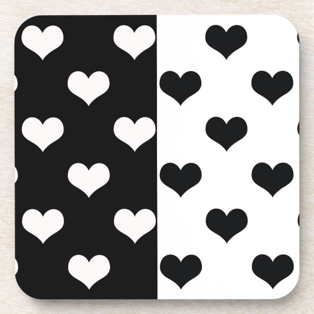 Black White Love Heart Pattern Coaster (Front)