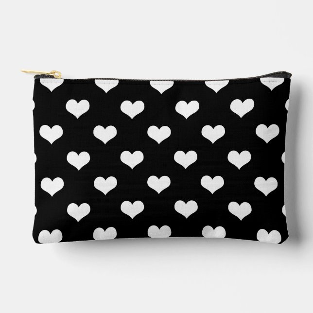 Black White Love Heart Pattern Design  Accessory Pouch (Front)