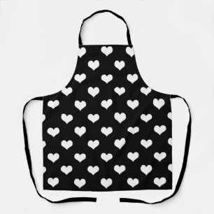 Black White Love Heart Pattern Design Apron