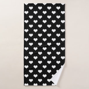 Black White Love Heart Pattern Design Bath Towel