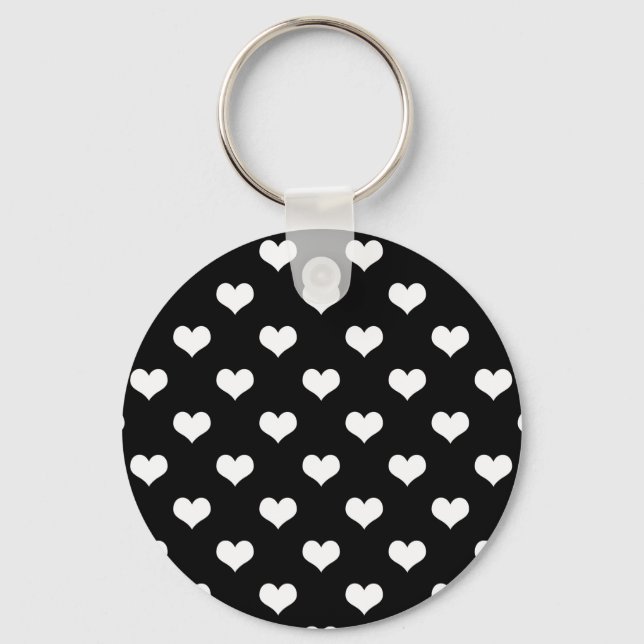 Black White Love Heart Pattern Design  Keychain (Front)