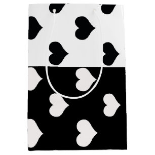 Black White Love Heart Pattern Medium Gift Bag