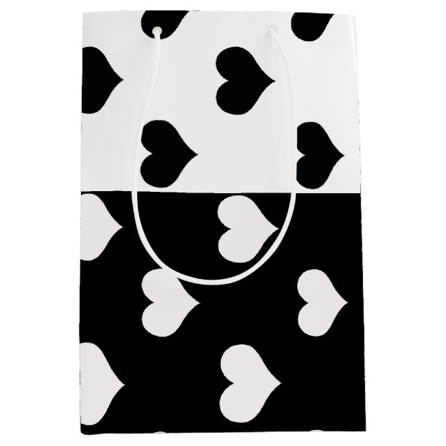 Black White Love Heart Pattern Medium Gift Bag (Front)