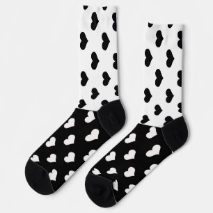 Black White Love Heart Pattern Socks