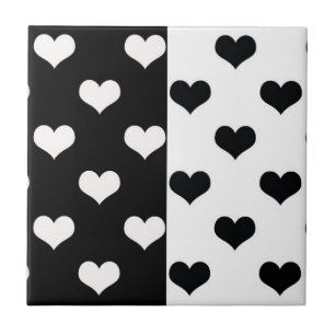 Black White Love Heart Pattern Tile