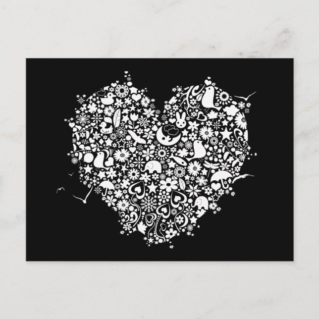 Black White Love Heart Shapes Postcard (Front)