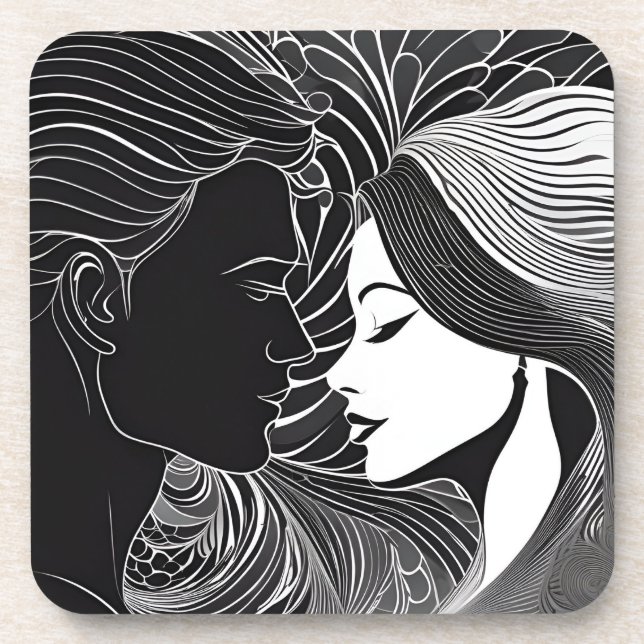 Black & White Love Story Romantic Kiss Coaster (Front)