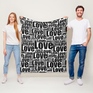 Black & White Love Typography Repeat Pattern Sherp Fleece Blanket