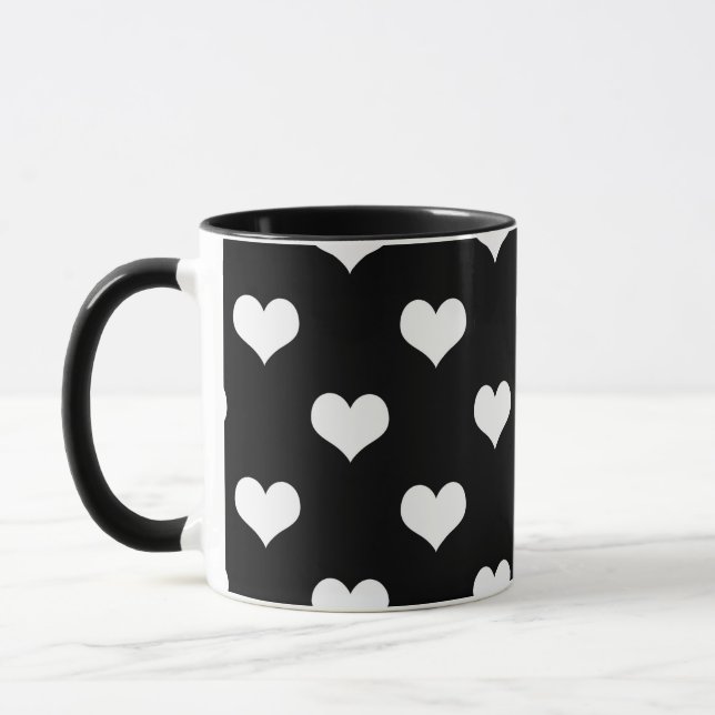 Black White Lovely Hearts Design  Mug (Left)