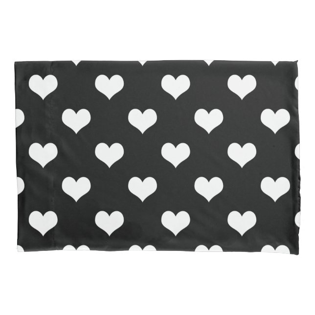 Black White Lovely Hearts Design  Pillowcase (Front)