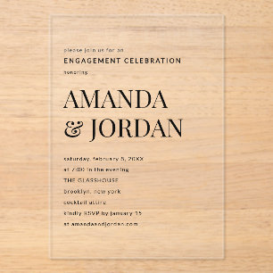 Black & White Luxe Minimalist Engagement Acrylic Invitations